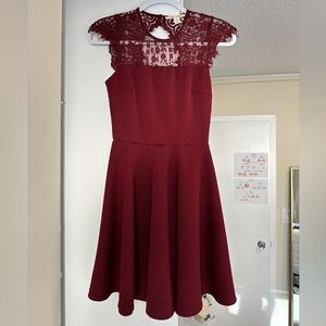 Francesca’s burgundy lace dress
